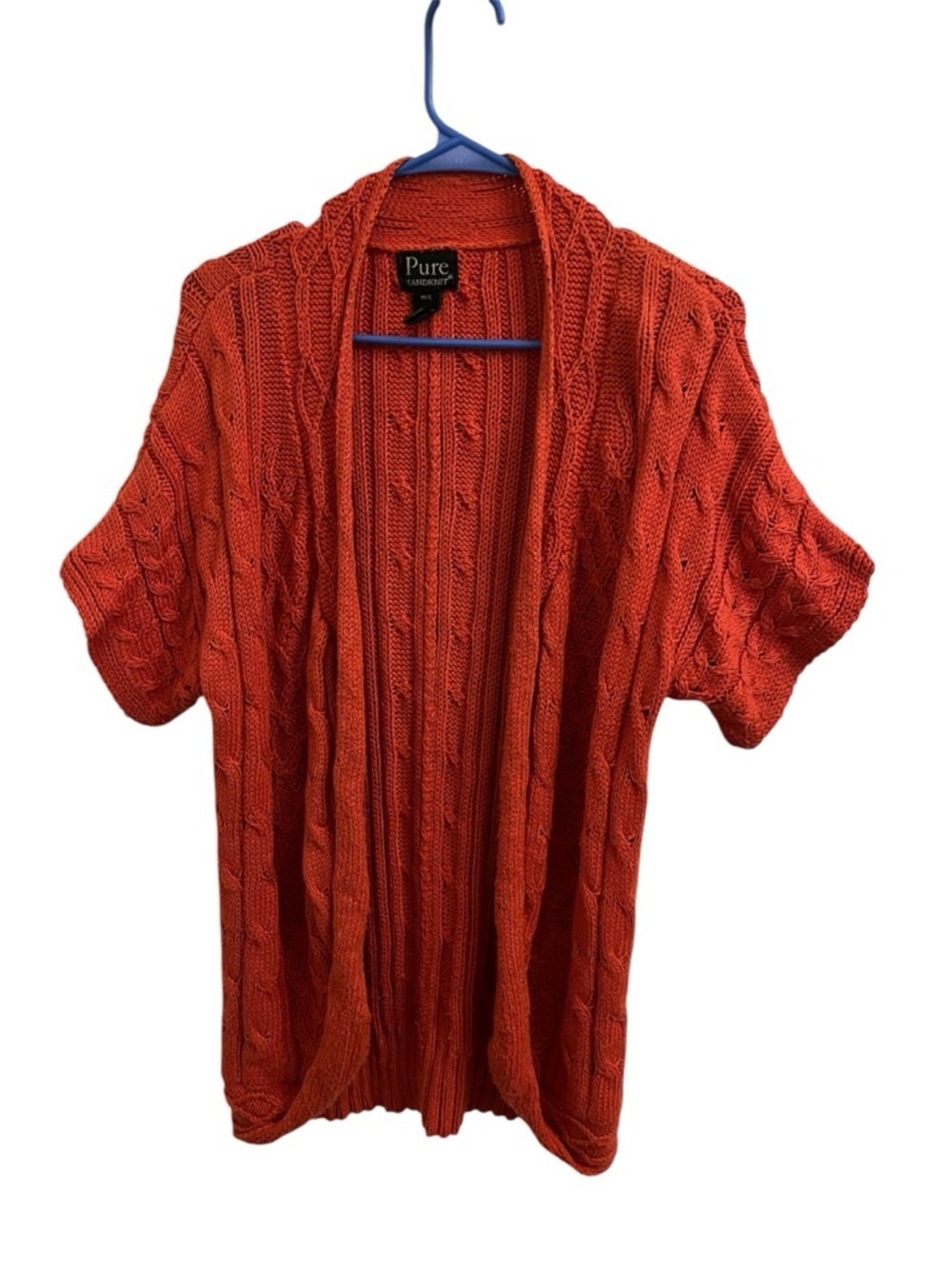 Pure Elements Women's Open-Front Short-Sleeve Cable Knit Cardigan - Orange